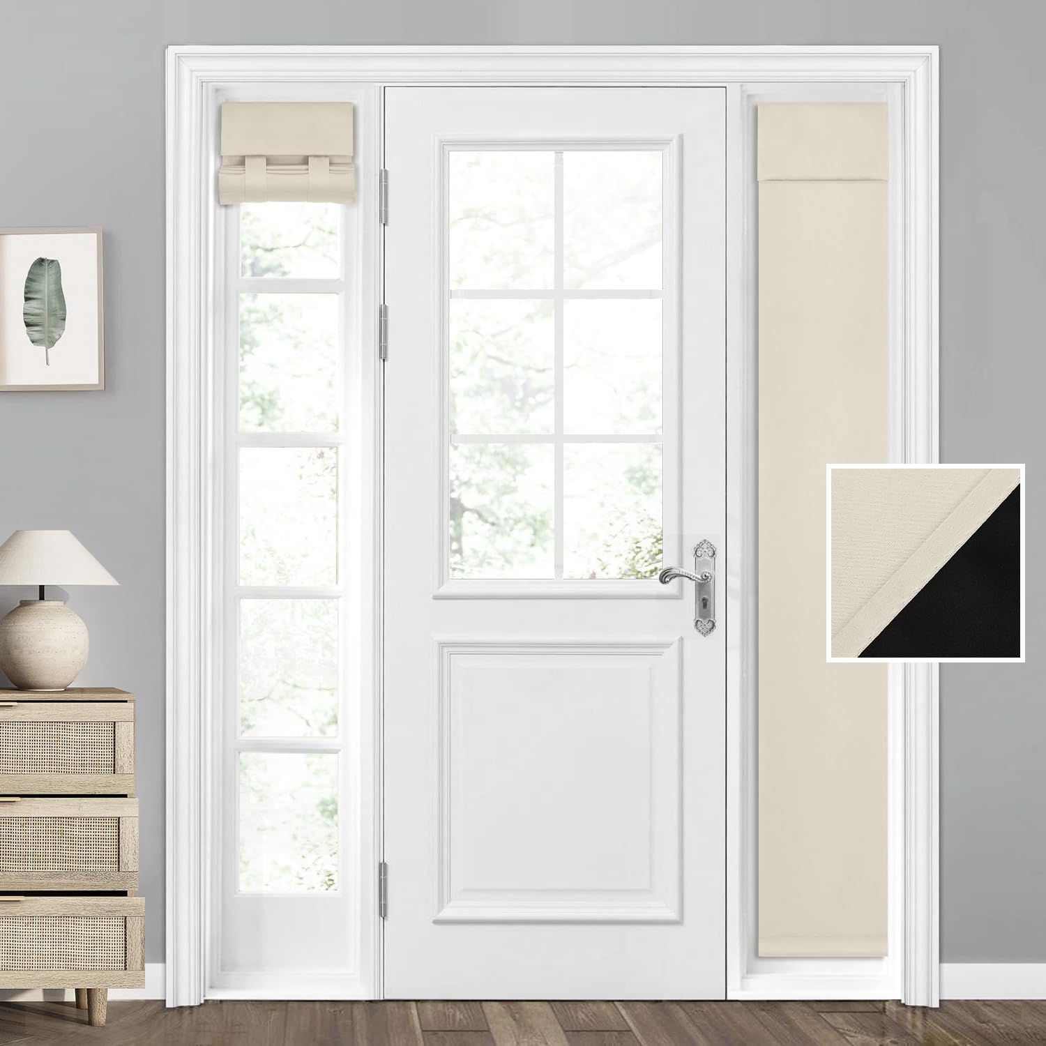 Homeideas 100% Blackout Sidelight Curtains For Front Door, Side Door Window Curtains, Front Door Curtains For Small Window, Thermal Insulated Door Window Covering, (1 Panel, W12 X L68, Beige)